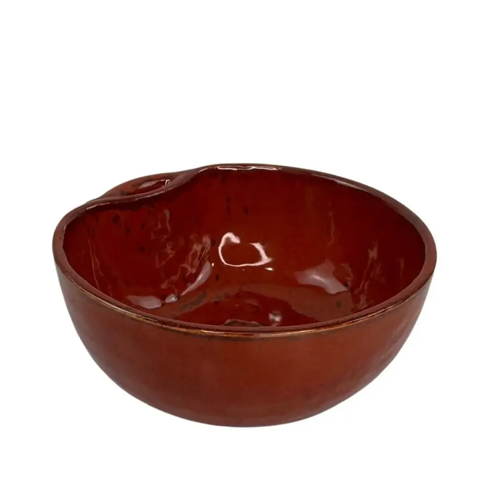 Pottery Barn Japan Mini Bowl Red Swirl Ceramic Round Handcrafted Small Bowl